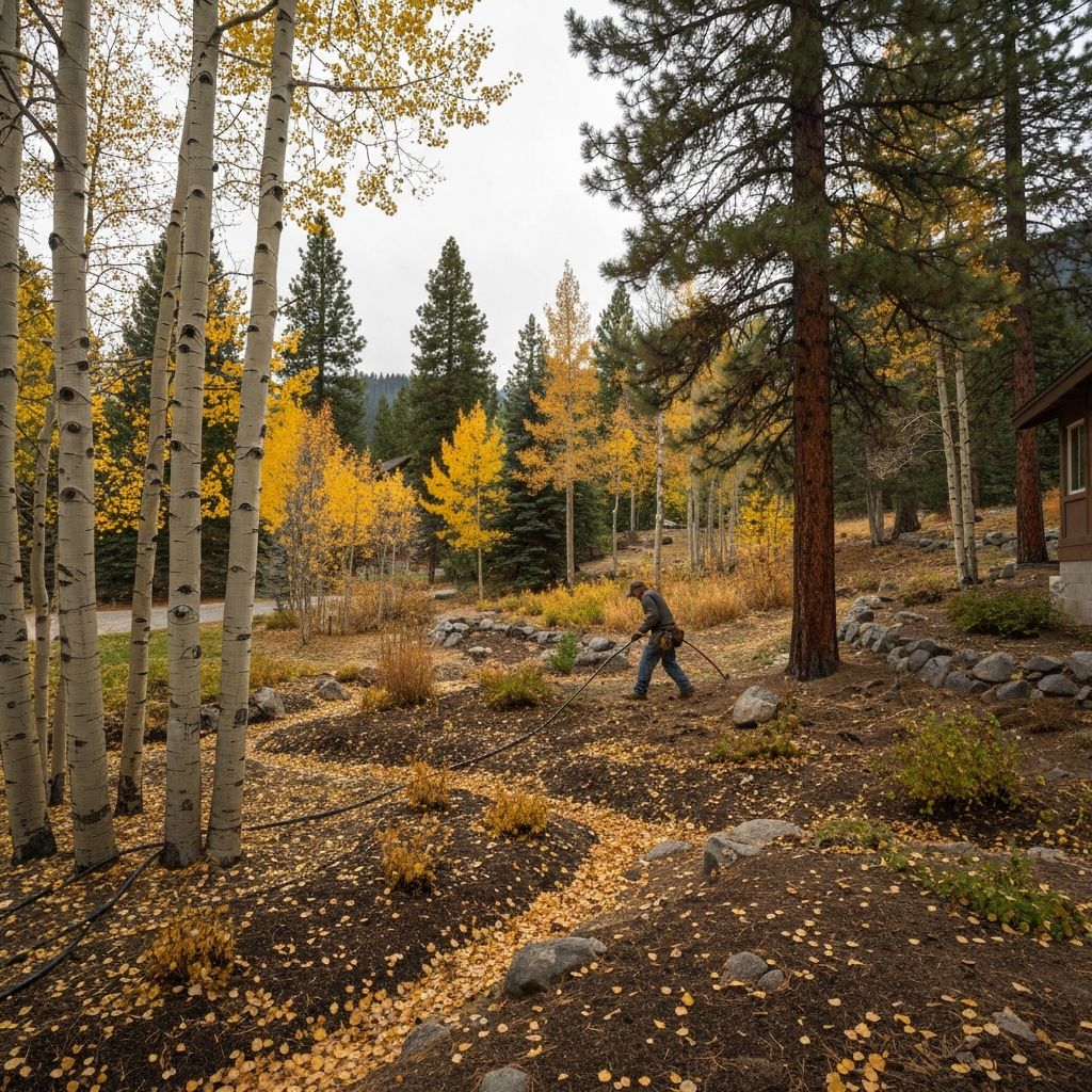 Fall clean up and winterization service preparing a Lake Tahoe property before snow season
